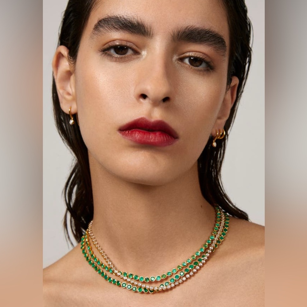 ‼️SOLD!!‼️Monica Vinader x Kate Young Green Onyx Tennis Necklace 18K Vermeil - Picture 8 of 13